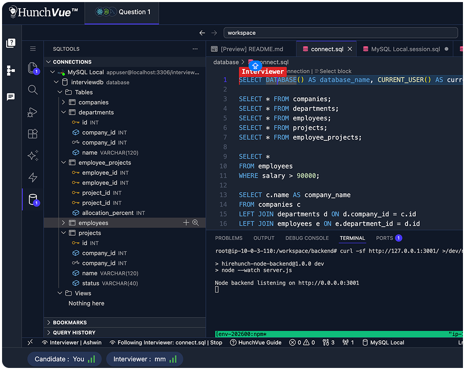 HunchVue live code editor for remote coding interviews