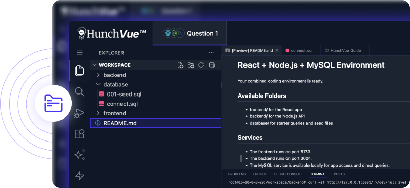 HunchVue Production-Like Interview Environment for real-world coding interviews