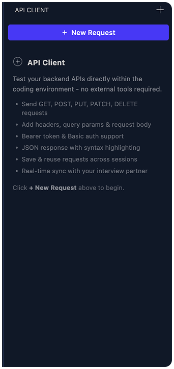 HunchVue online code editor for interviews with coding task request panel